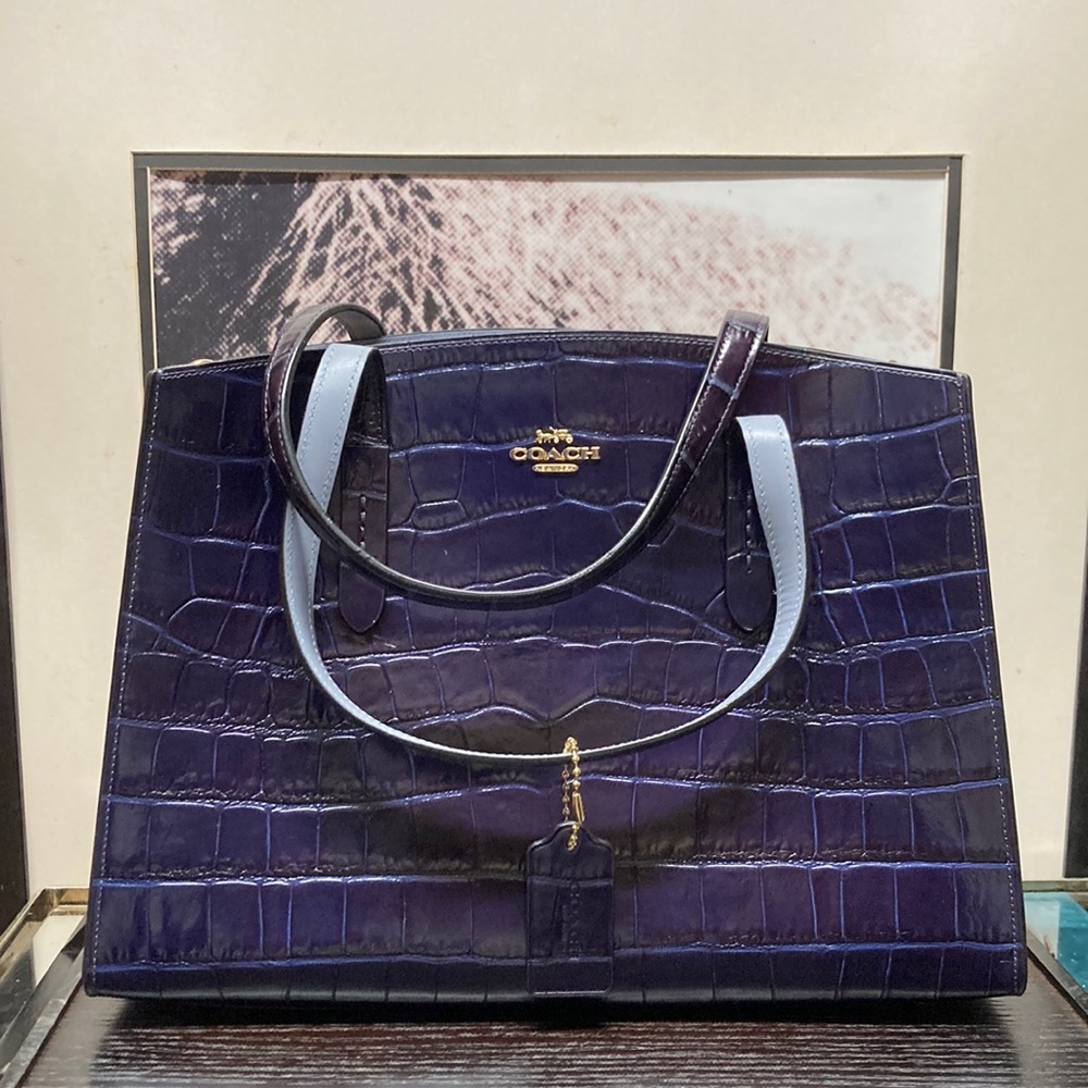 NEW Coach Charlie Carryall Croc (31739 Ink - Navy/Purple Color)